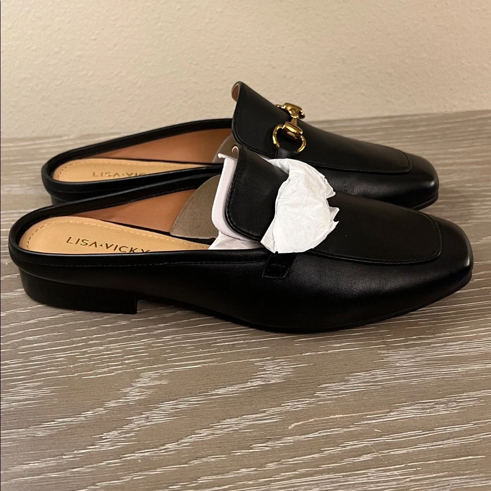 NIB, Lisa Vicky Zip-V Square Toe Mule in Black Leather. - Picture 6 of 11